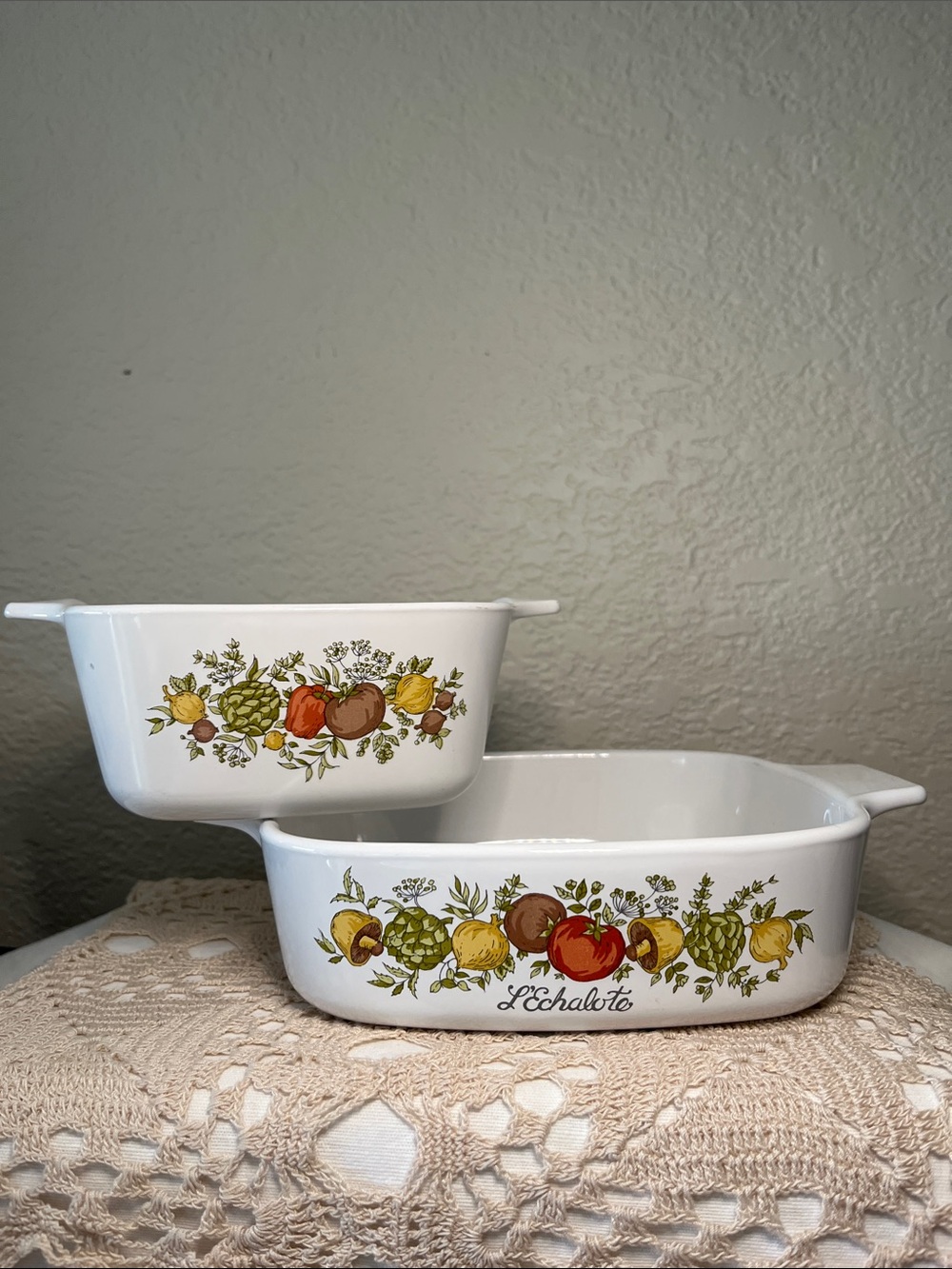 Corningware White Ceramic Baking Dishes with Multicolor Fruit Motif - Set of 2